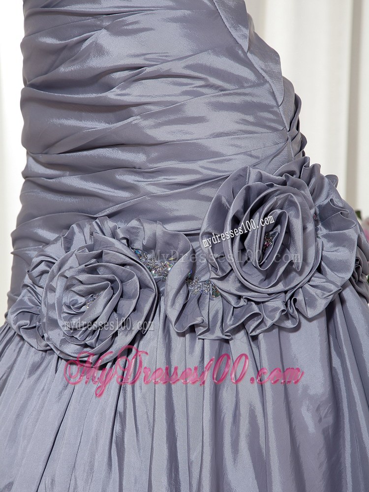 Grey Sweetheart Hand Made Flowers Evening Dress
