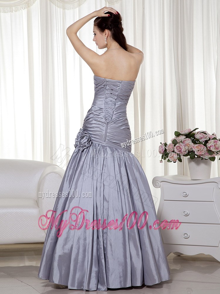 Grey Sweetheart Hand Made Flowers Evening Dress