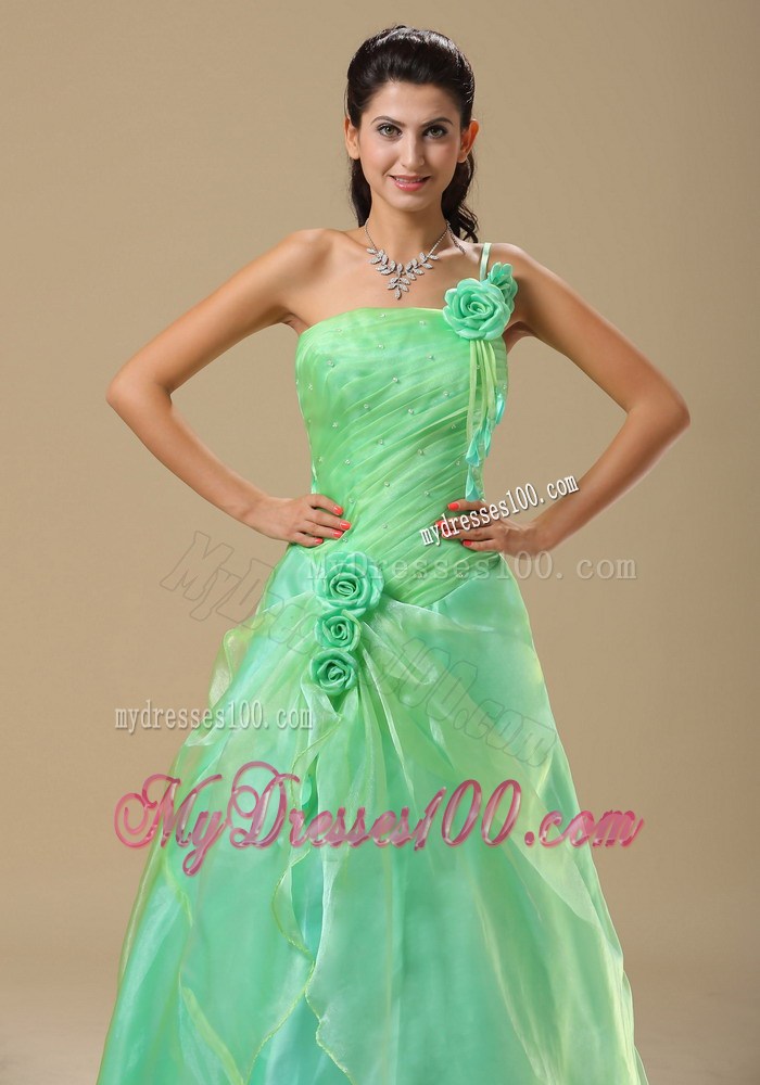 Cheap Apple Green Hand Flowers and Ruched Evening Dress