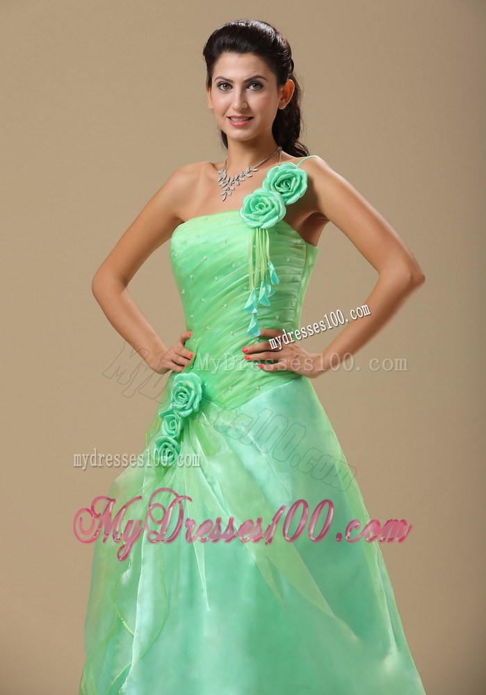 Cheap Apple Green Hand Flowers and Ruched Evening Dress