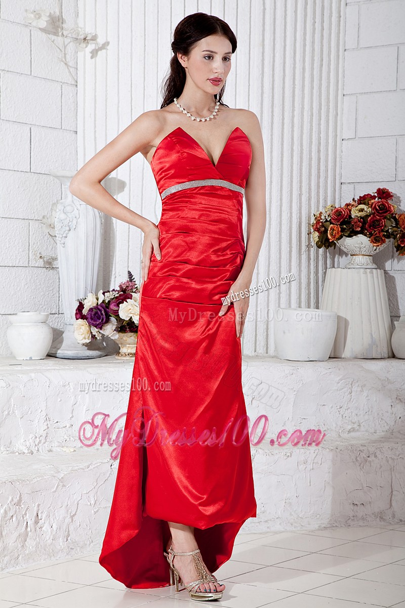 2013 Red Column Sweetheart High-low Beading Evening Dress