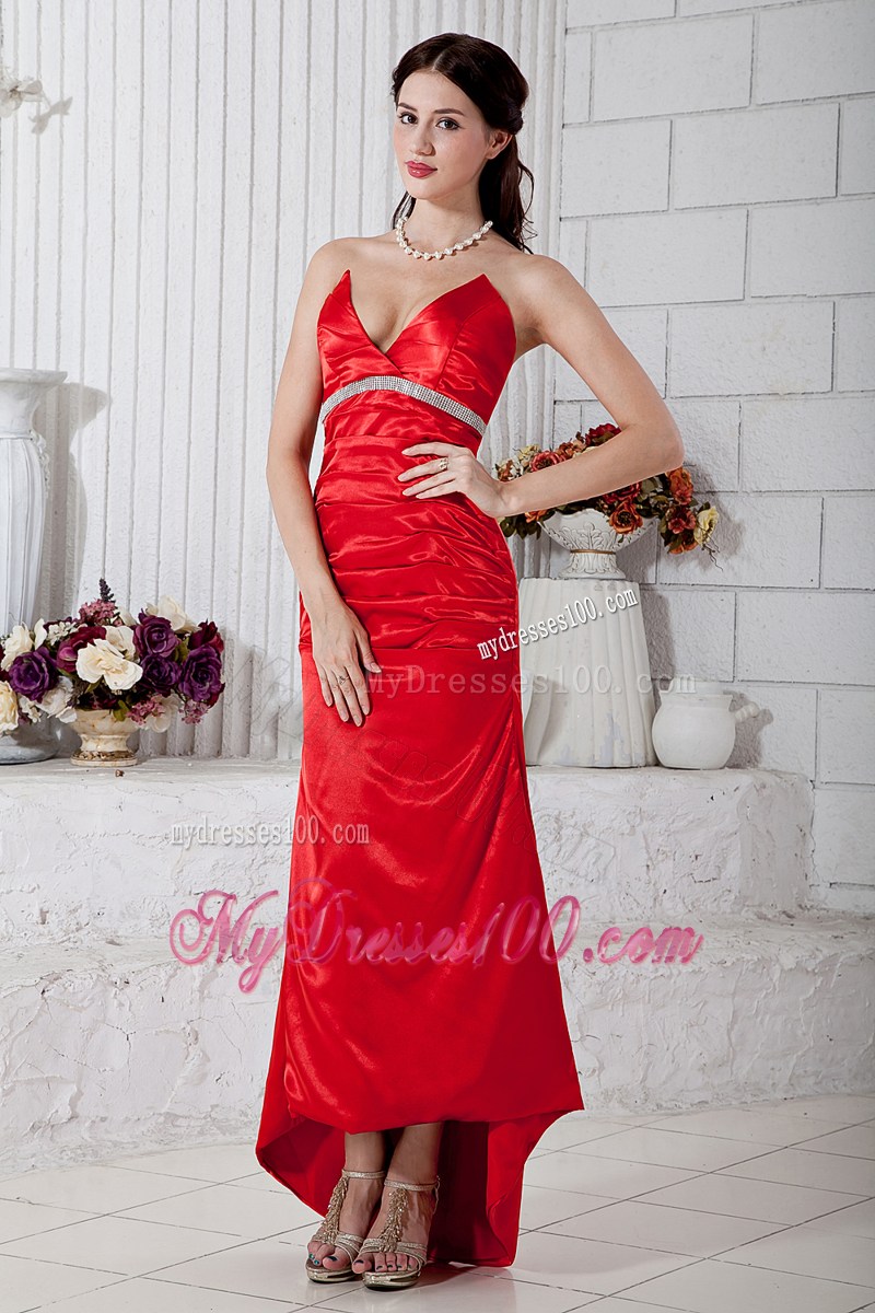 2013 Red Column Sweetheart High-low Beading Evening Dress