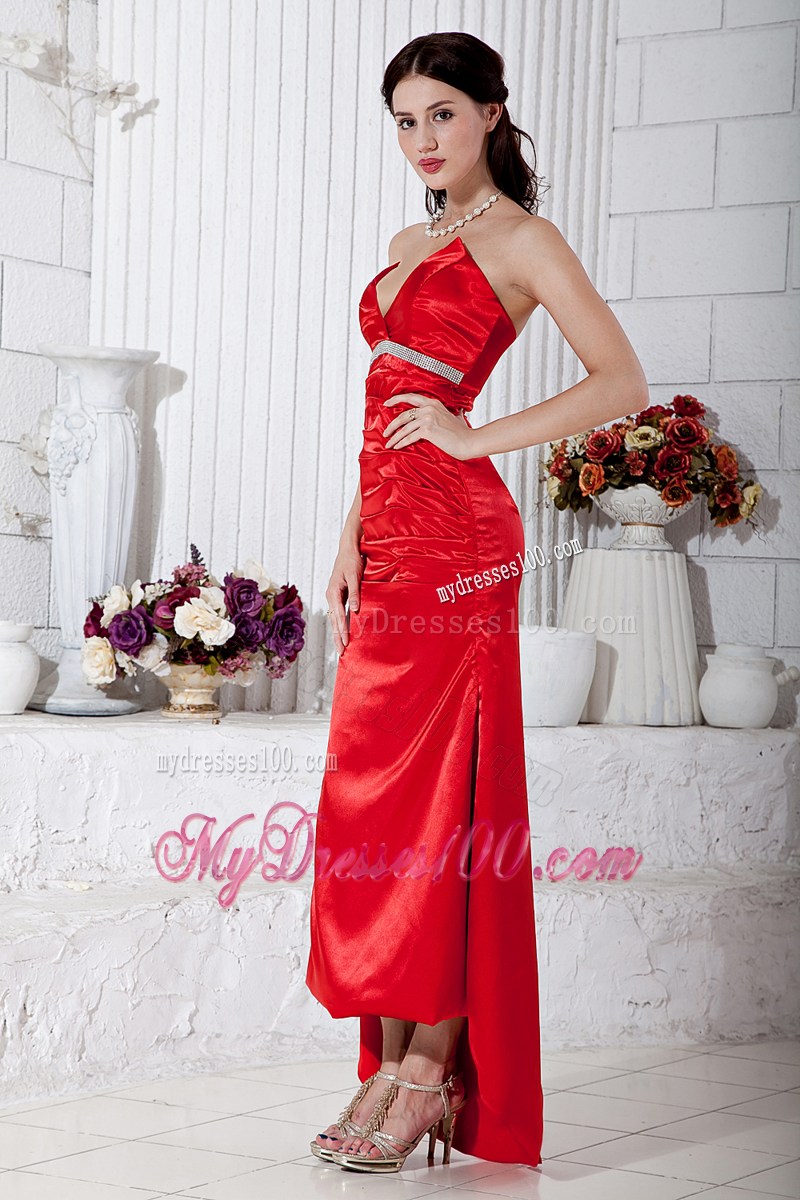 2013 Red Column Sweetheart High-low Beading Evening Dress