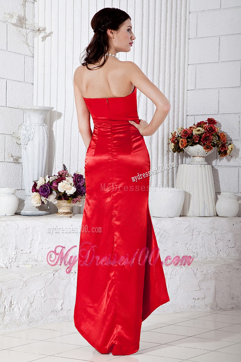 2013 Red Column Sweetheart High-low Beading Evening Dress