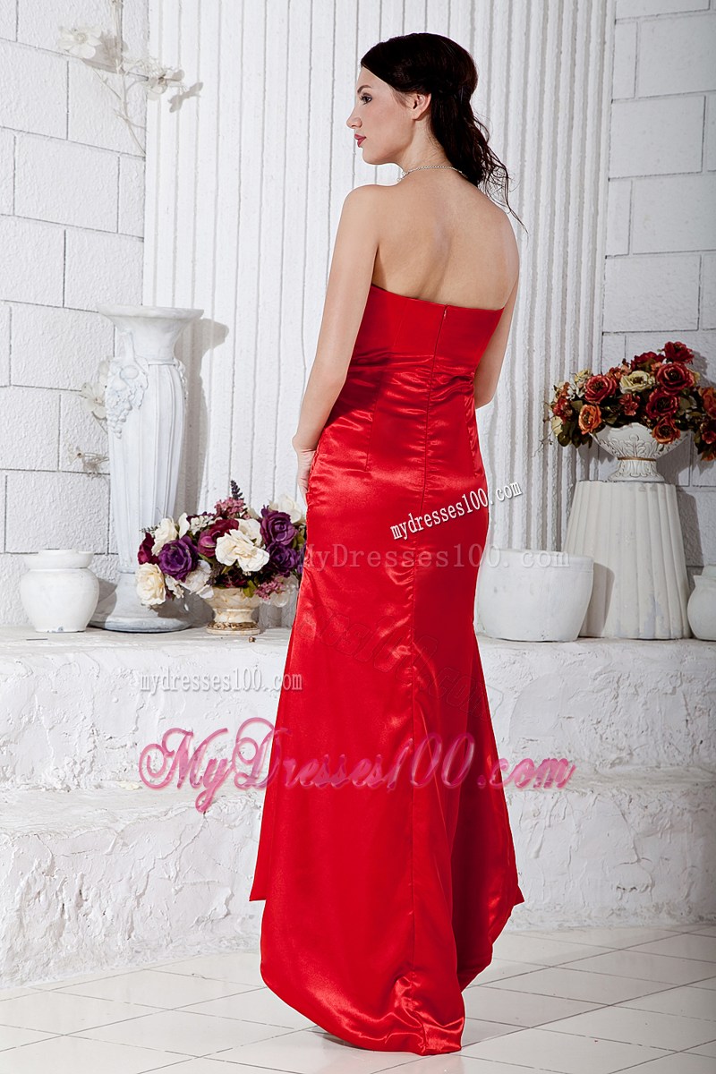 2013 Red Column Sweetheart High-low Beading Evening Dress
