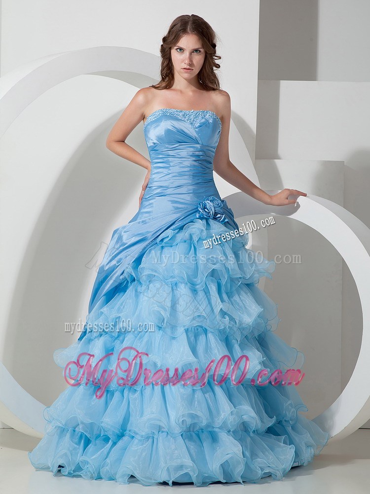 Layered Strapless Hand Made Flowers Evening Dress
