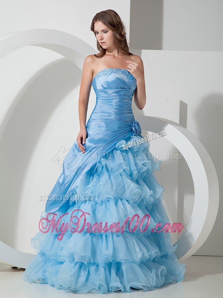 Layered Strapless Hand Made Flowers Evening Dress