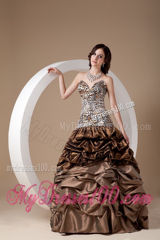 Brown Ball Gown Sweetheart Evening Dress Leopard Pick-ups