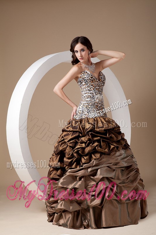 Brown Ball Gown Sweetheart Evening Dress Leopard Pick-ups
