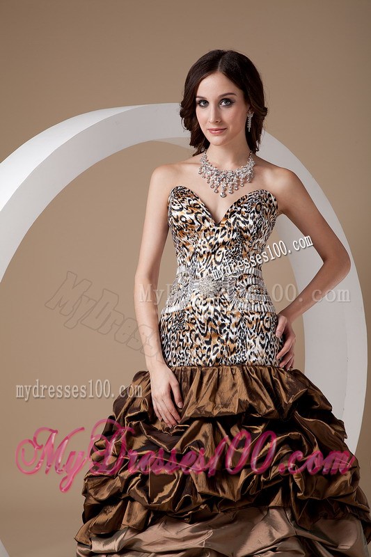 Brown Ball Gown Sweetheart Evening Dress Leopard Pick-ups
