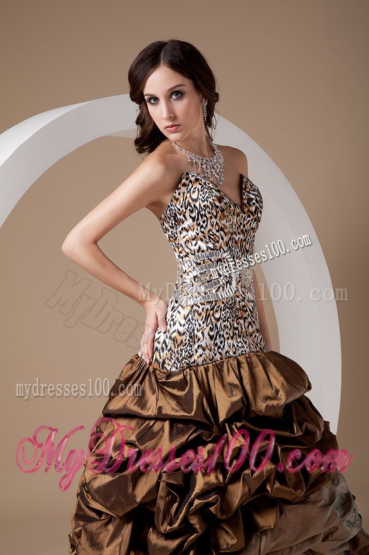 Brown Ball Gown Sweetheart Evening Dress Leopard Pick-ups
