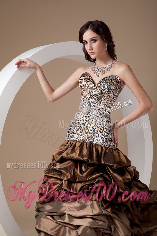 Brown Ball Gown Sweetheart Evening Dress Leopard Pick-ups