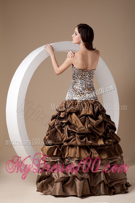 Brown Ball Gown Sweetheart Evening Dress Leopard Pick-ups