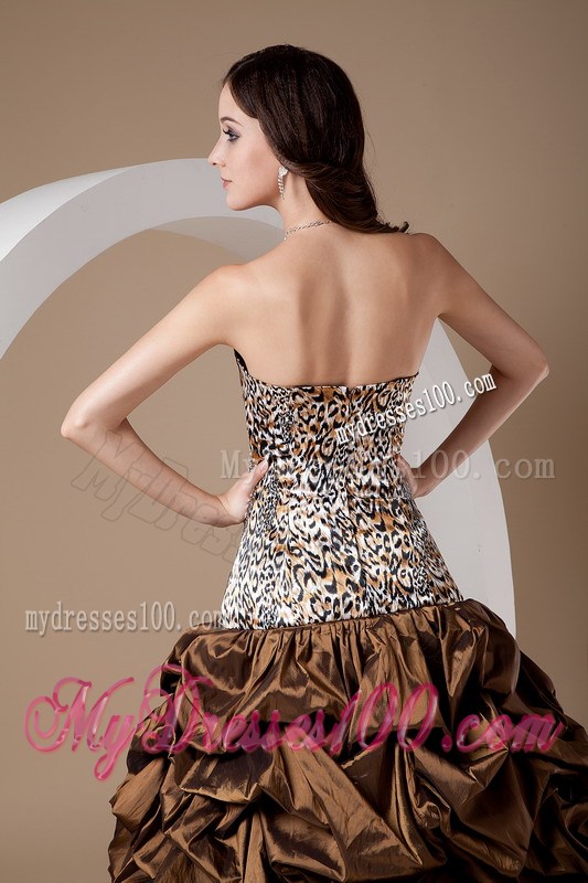 Brown Ball Gown Sweetheart Evening Dress Leopard Pick-ups