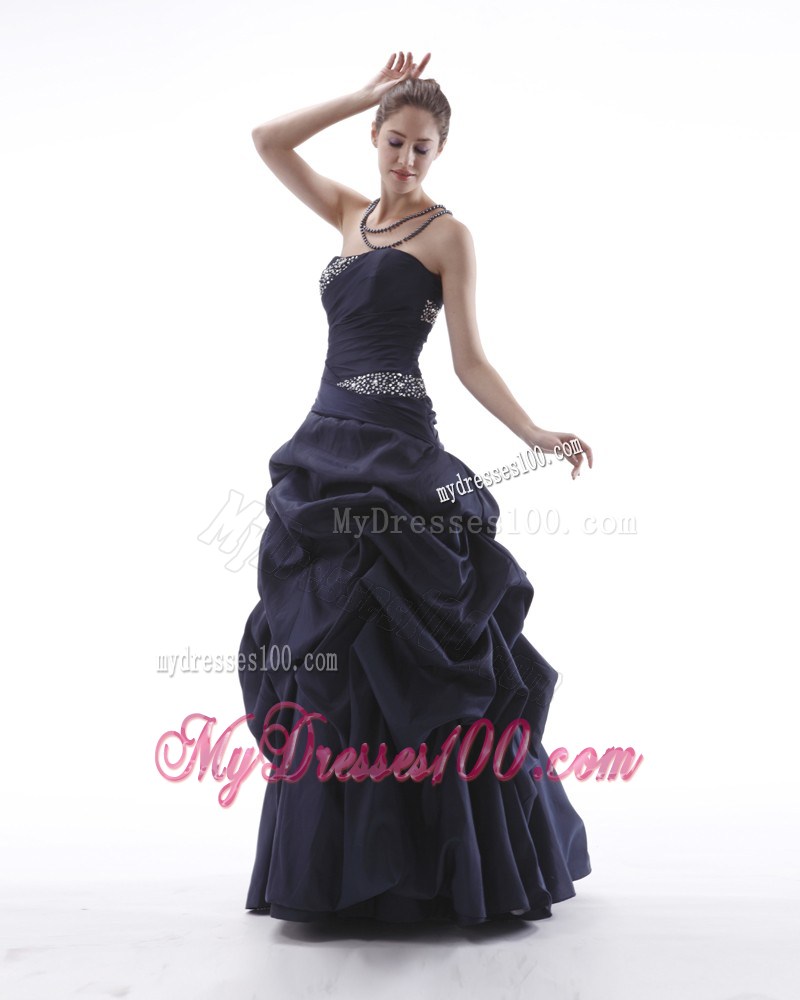 Navy Blue Lace-up Evening Dress With Beaded and Pick-ups