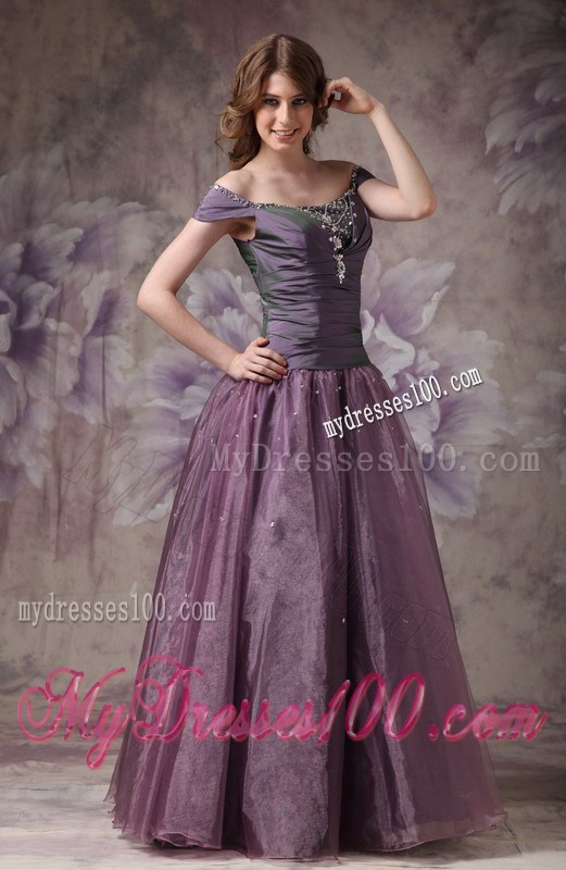 Elegant Purple Off The Shoulder Evening Dress Beading