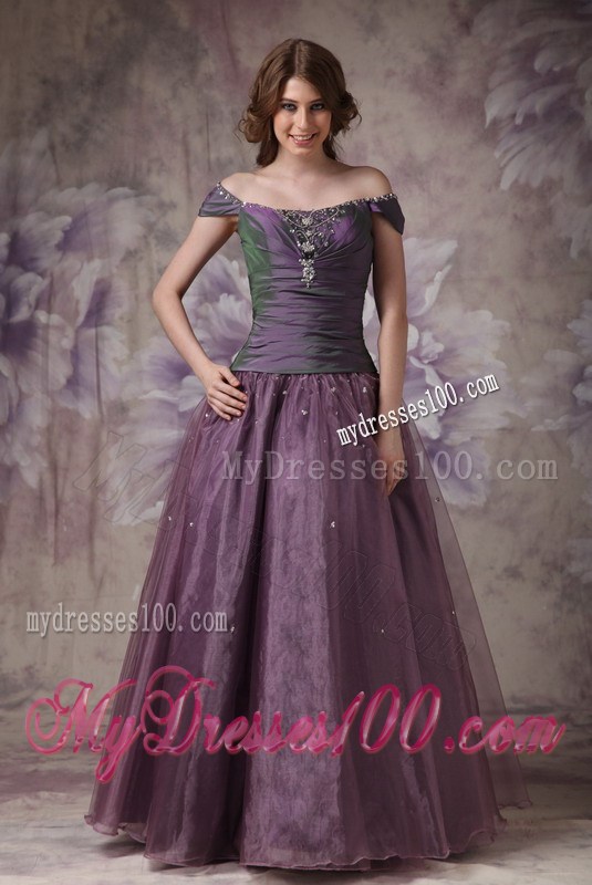 Elegant Purple Off The Shoulder Evening Dress Beading