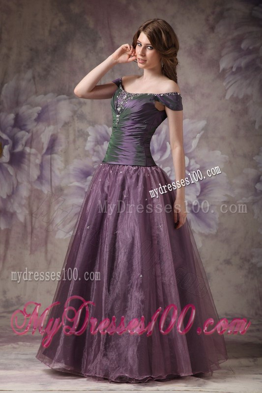 Elegant Purple Off The Shoulder Evening Dress Beading