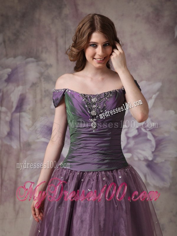 Elegant Purple Off The Shoulder Evening Dress Beading
