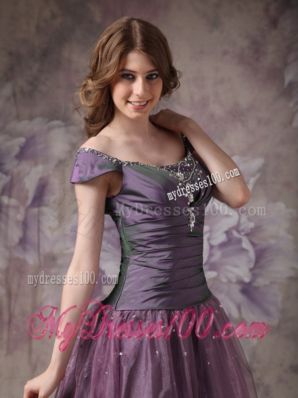 Elegant Purple Off The Shoulder Evening Dress Beading