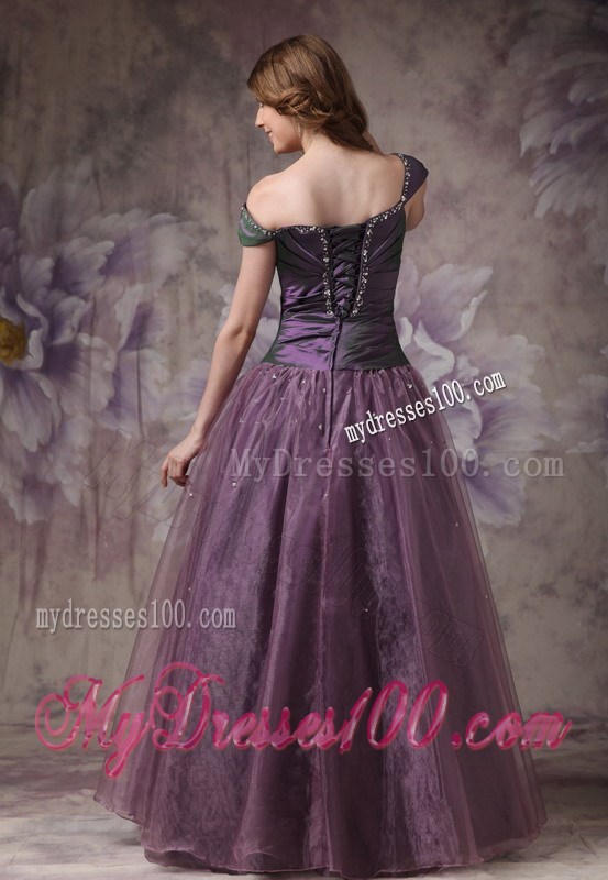 Elegant Purple Off The Shoulder Evening Dress Beading