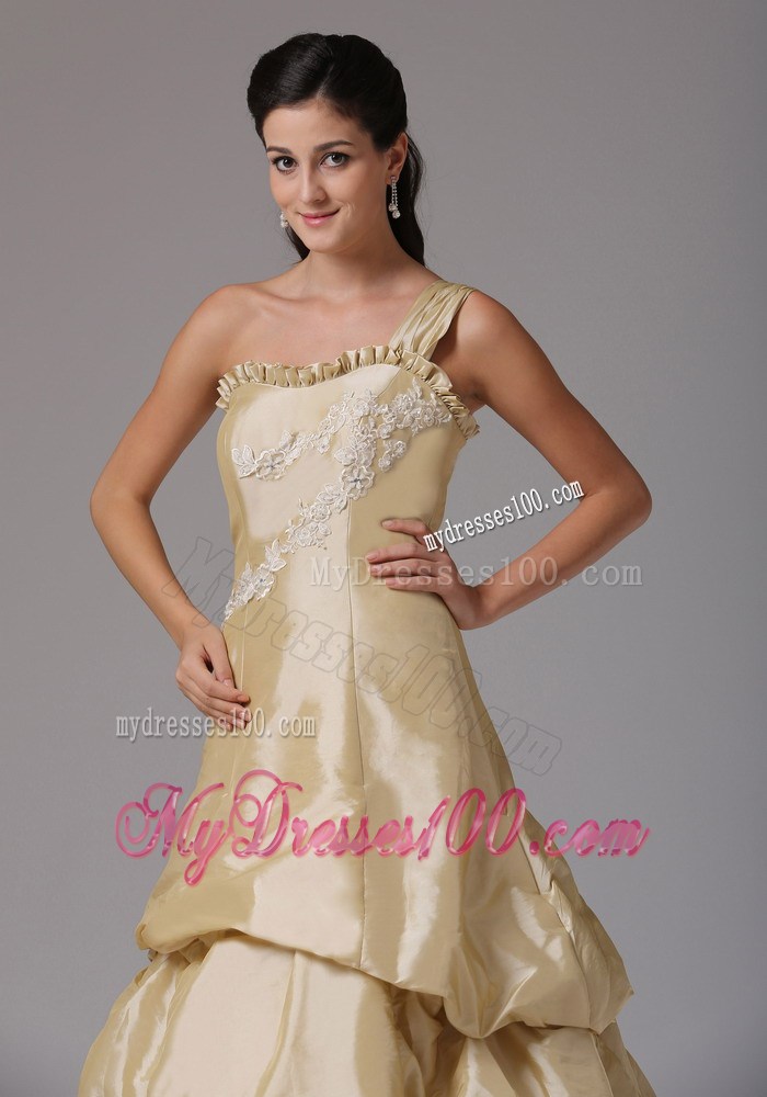 Champagne Evening Dress With Appliques and Ruffles