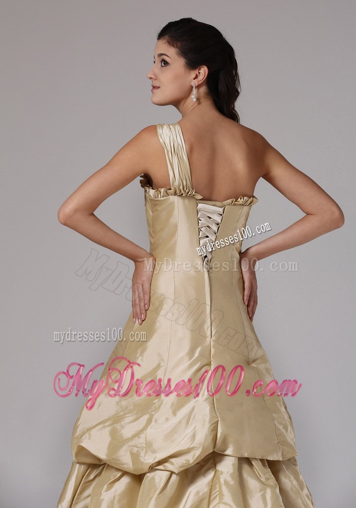 Champagne Evening Dress With Appliques and Ruffles
