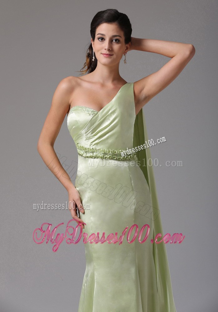 Stylish Yellow Green One Shoulder 2013 Prom Celebirty Dress With Appliques Watteau Train In Groton Connecticut