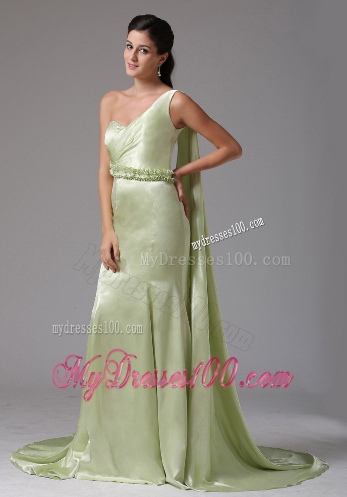 Stylish Yellow Green One Shoulder 2013 Prom Celebirty Dress With Appliques Watteau Train In Groton Connecticut