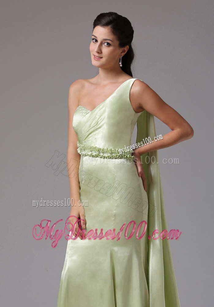 Stylish Yellow Green One Shoulder 2013 Prom Celebirty Dress With Appliques Watteau Train In Groton Connecticut