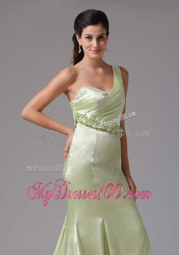 Stylish Yellow Green One Shoulder 2013 Prom Celebirty Dress With Appliques Watteau Train In Groton Connecticut
