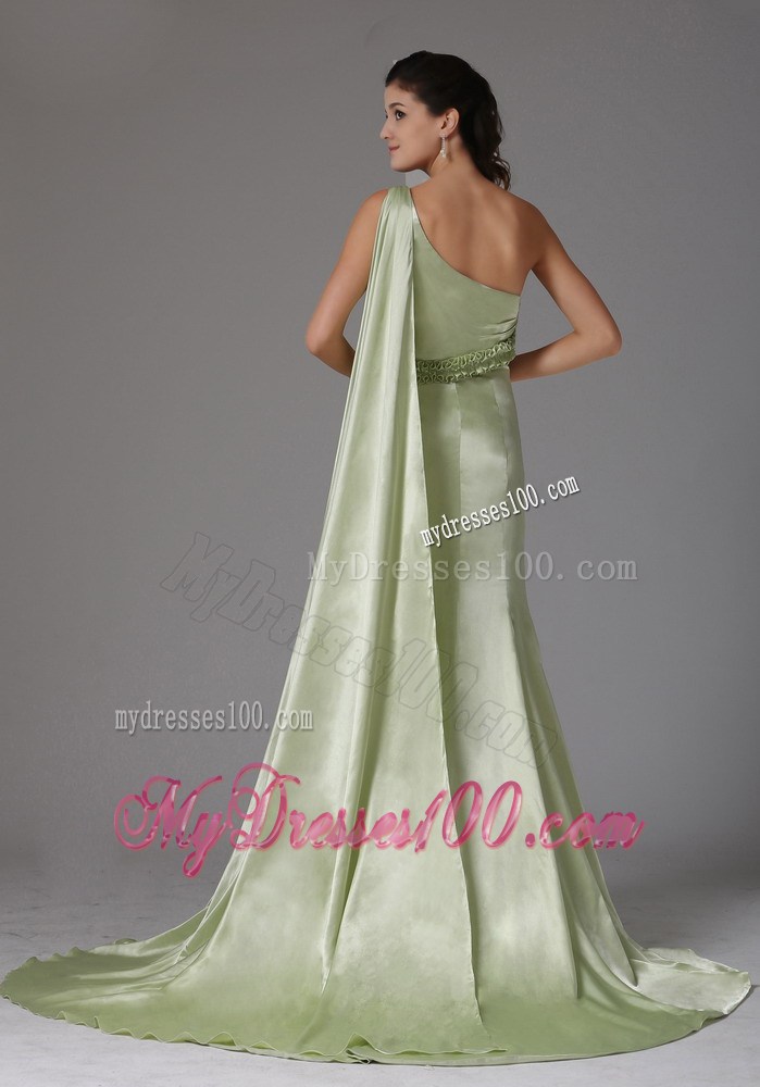 Stylish Yellow Green One Shoulder 2013 Prom Celebirty Dress With Appliques Watteau Train In Groton Connecticut