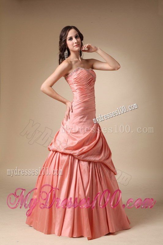 Orange Strapless Beading and Pick-ups Evening Dress