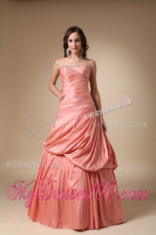 Orange Strapless Beading and Pick-ups Evening Dress