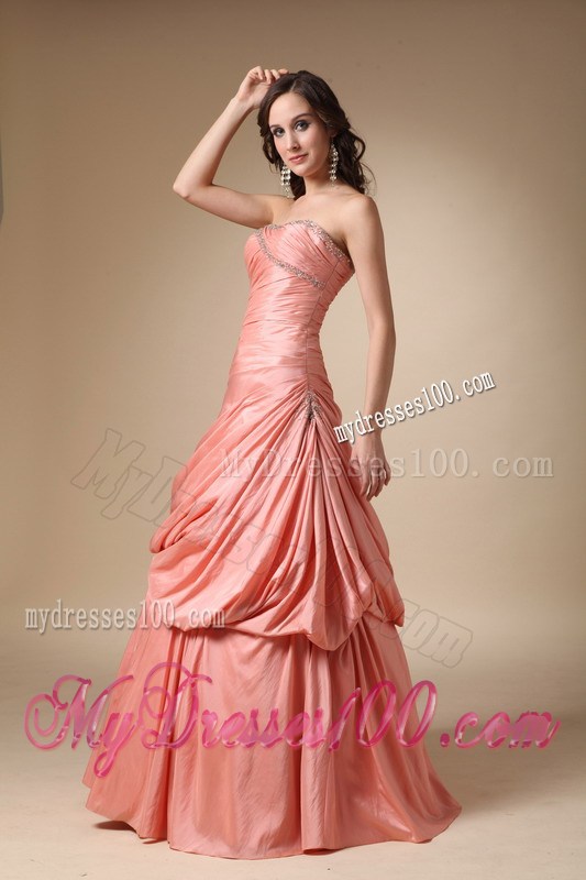 Orange Strapless Beading and Pick-ups Evening Dress