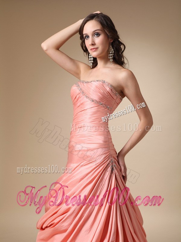 Orange Strapless Beading and Pick-ups Evening Dress