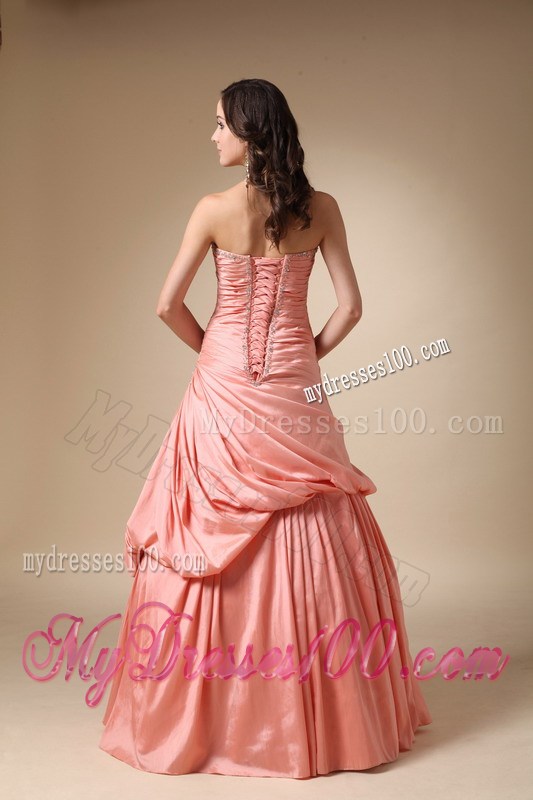 Orange Strapless Beading and Pick-ups Evening Dress