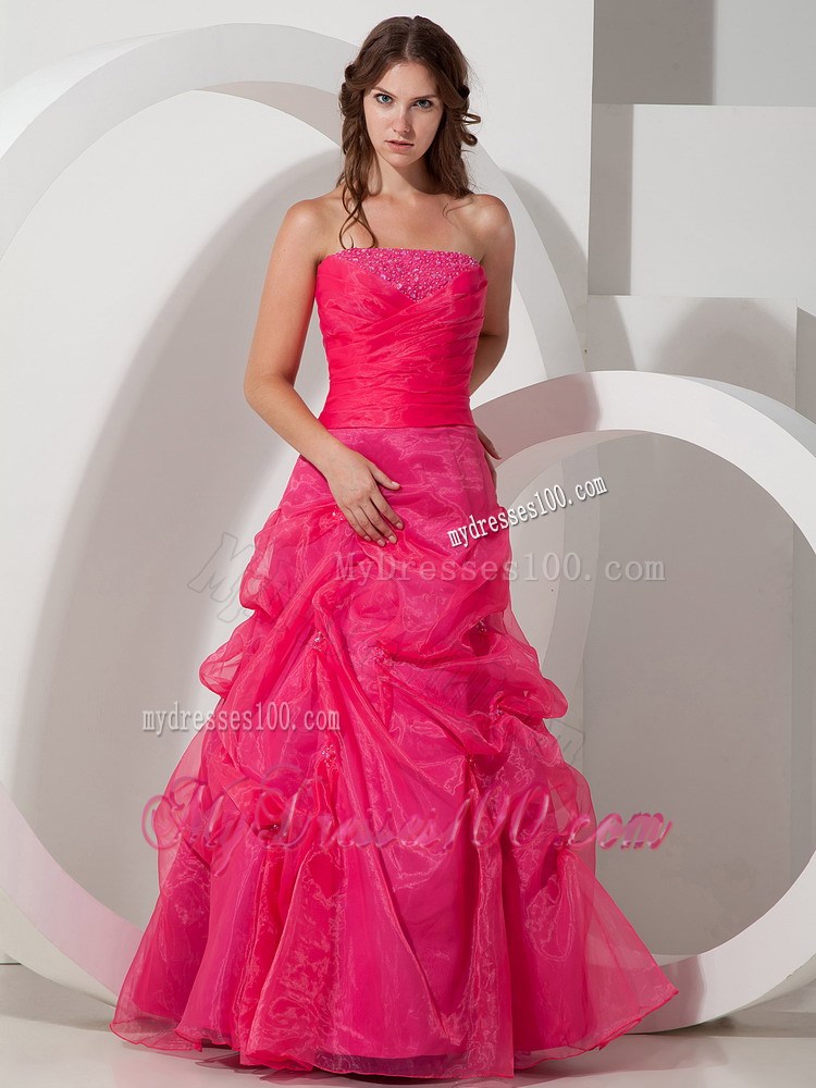 Coral Red Pick-ups Ruched Evening Dress with Beading