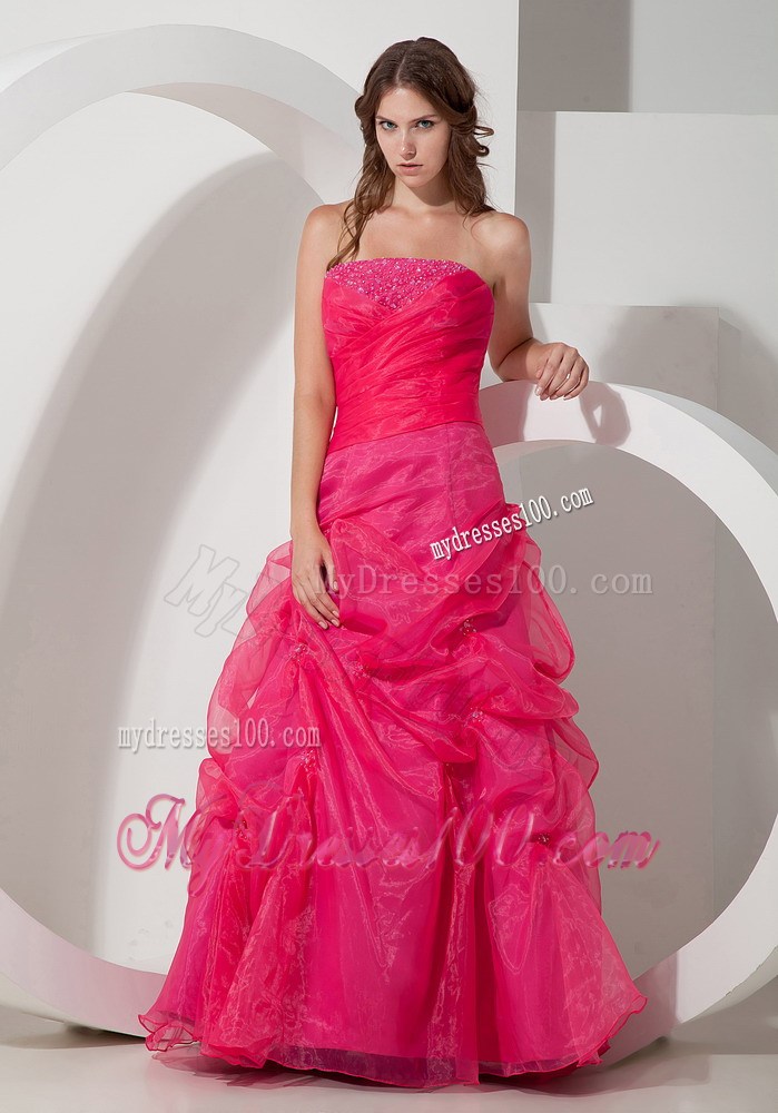 Coral Red Pick-ups Ruched Evening Dress with Beading