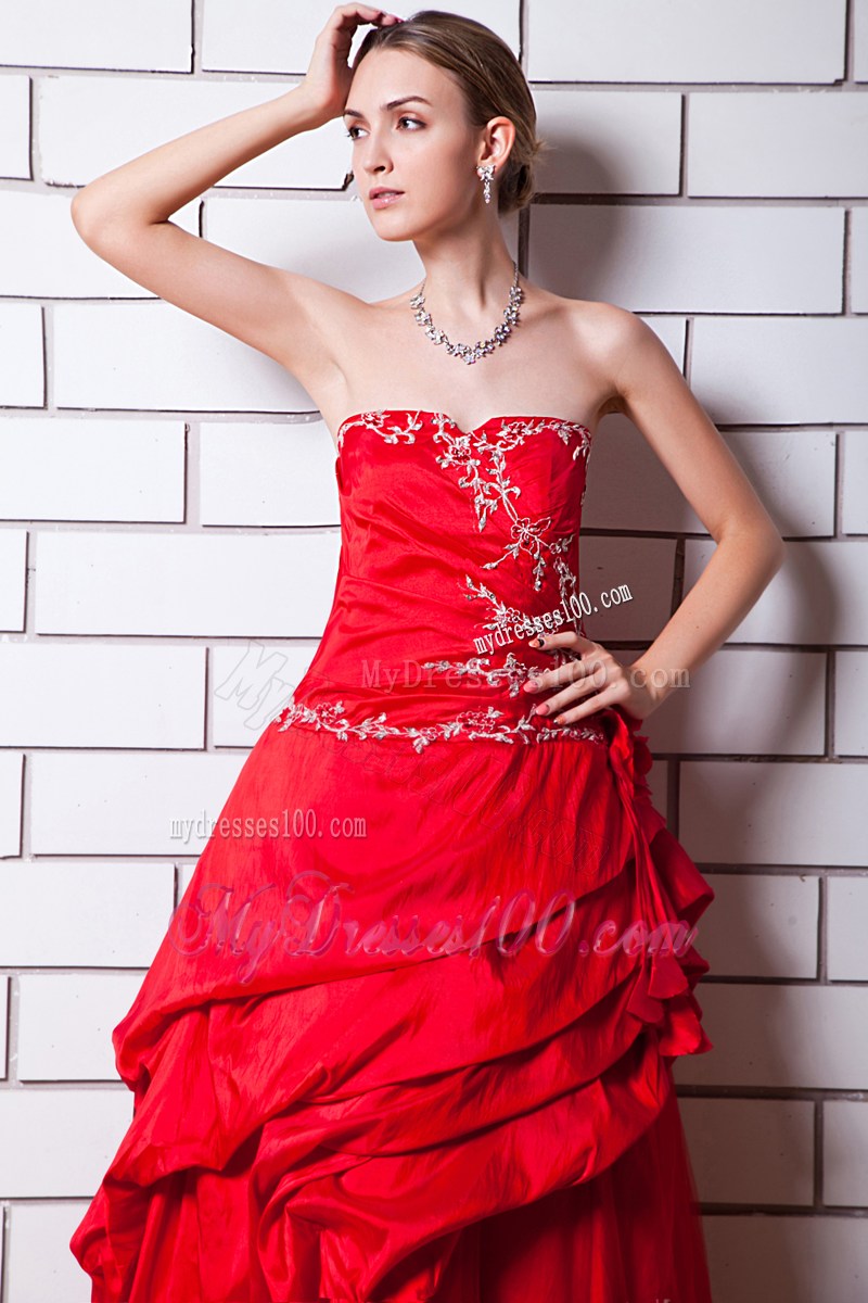 Red Strapless Evening Dress Appliques Floor-length