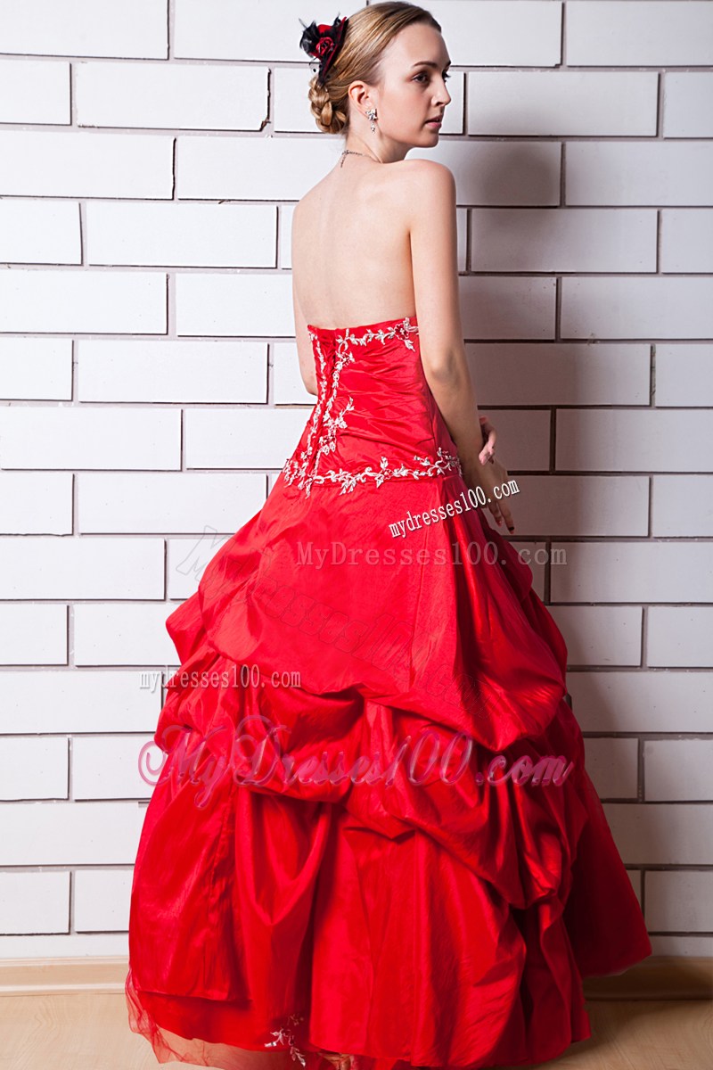 Red Strapless Evening Dress Appliques Floor-length