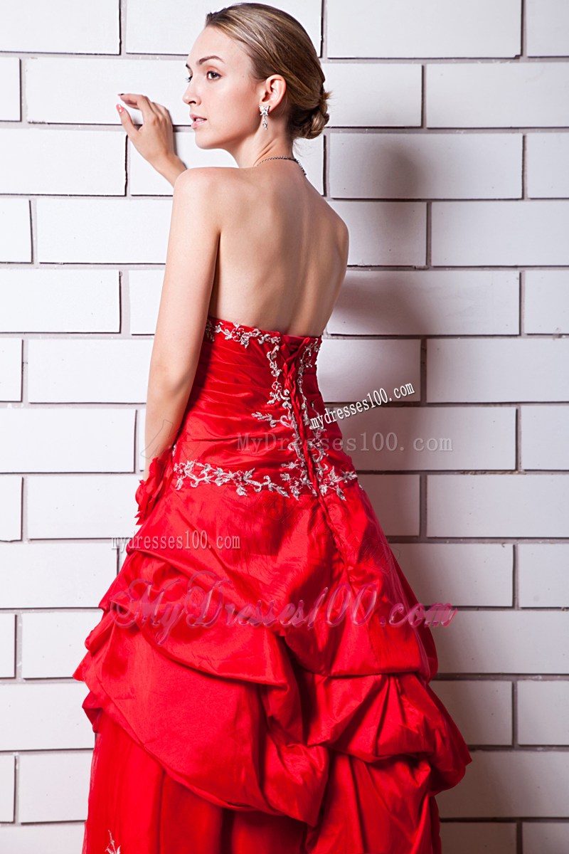 Red Strapless Evening Dress Appliques Floor-length