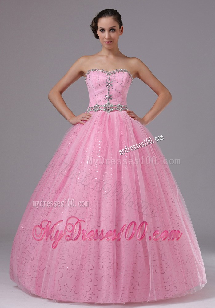 Rose Pink Evening Dress With Sweetheart and Beaded Bodice