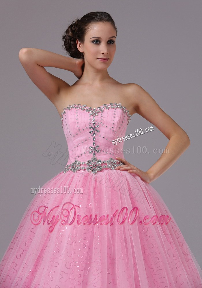 Rose Pink Evening Dress With Sweetheart and Beaded Bodice