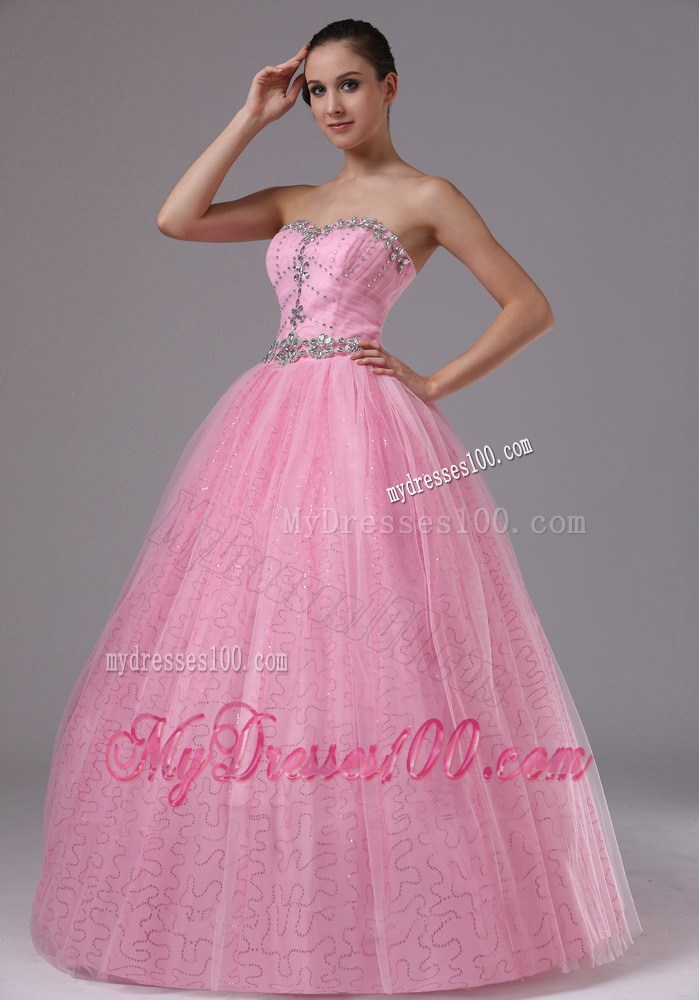 Rose Pink Evening Dress With Sweetheart and Beaded Bodice