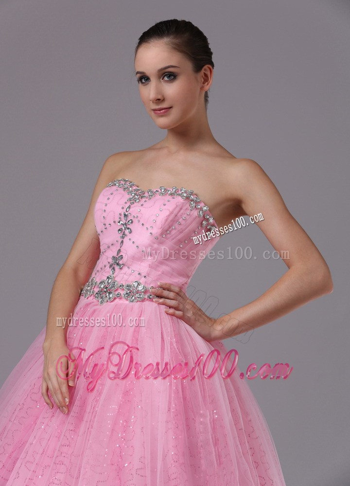 Rose Pink Evening Dress With Sweetheart and Beaded Bodice