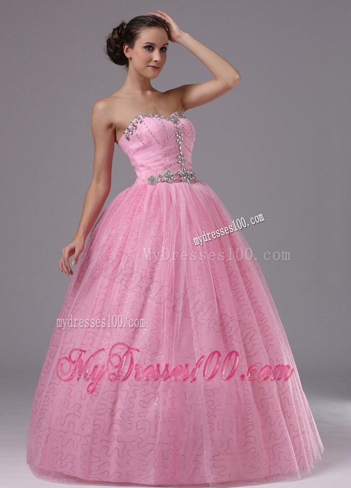 Rose Pink Evening Dress With Sweetheart and Beaded Bodice