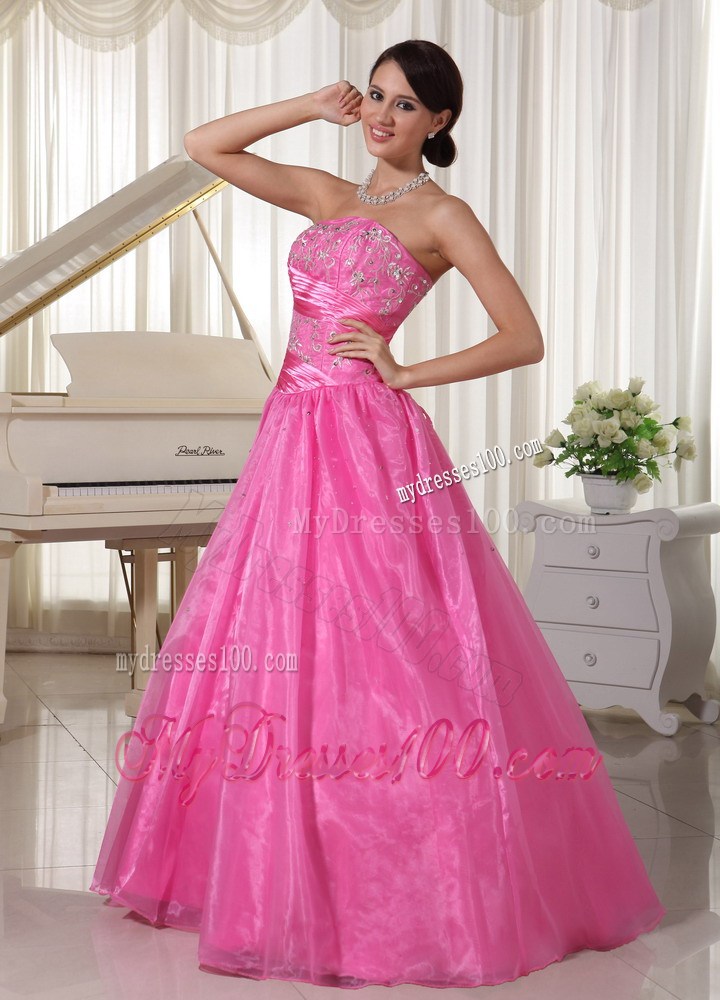 2013 Rose Pink Embroidery Beading Evening Dress With Ruche