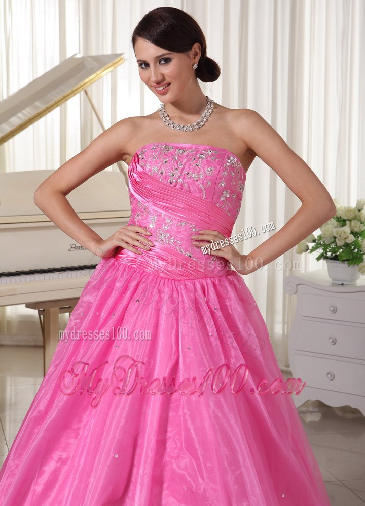 2013 Rose Pink Embroidery Beading Evening Dress With Ruche
