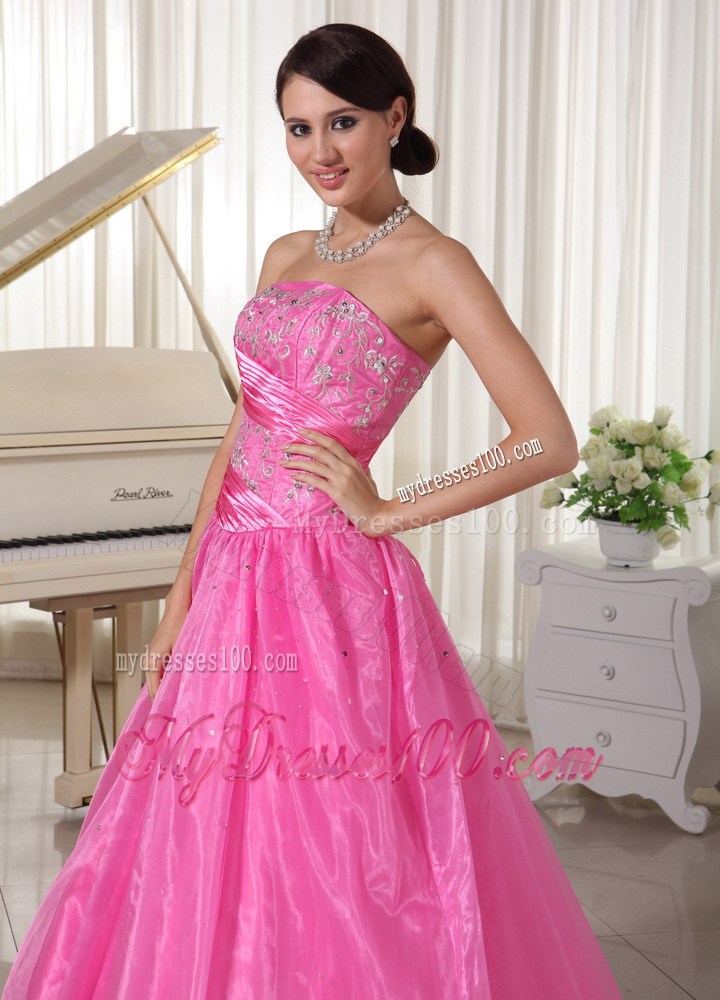2013 Rose Pink Embroidery Beading Evening Dress With Ruche
